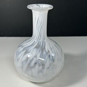 Vintage White Opalescent 6.5 " Tall Handblown Swirl Vase